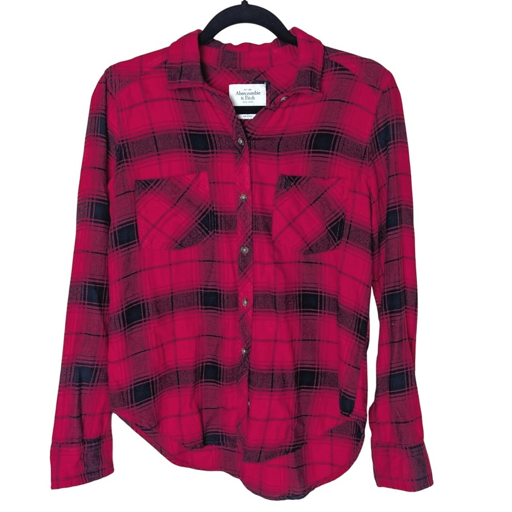 Abercrombie & Fitch Red Black Plaid Flannel Shirt Long Sleeve‎ Size S Cabin Fall